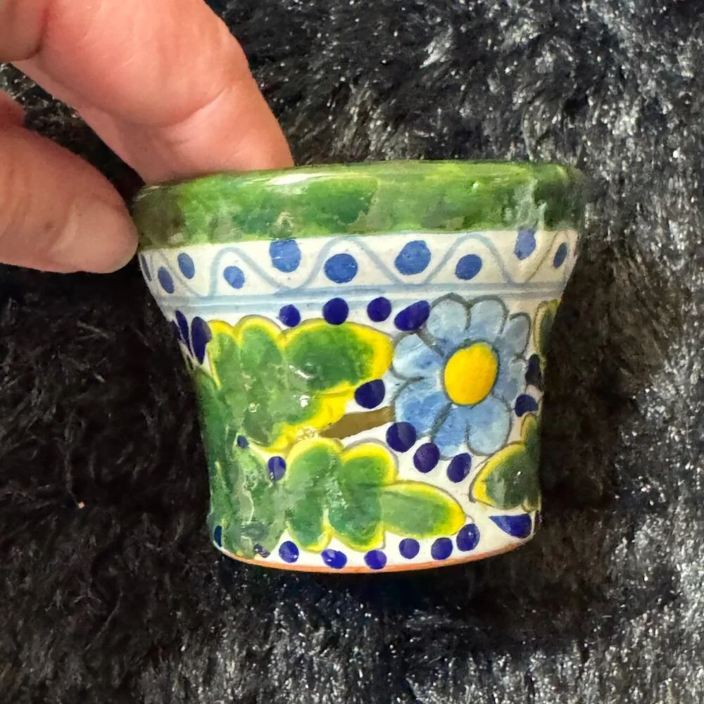 Talavera Mexican Folk Art Ceramic Mini Planters Floral Patterns Set Of 3 - Picture 3 of 9